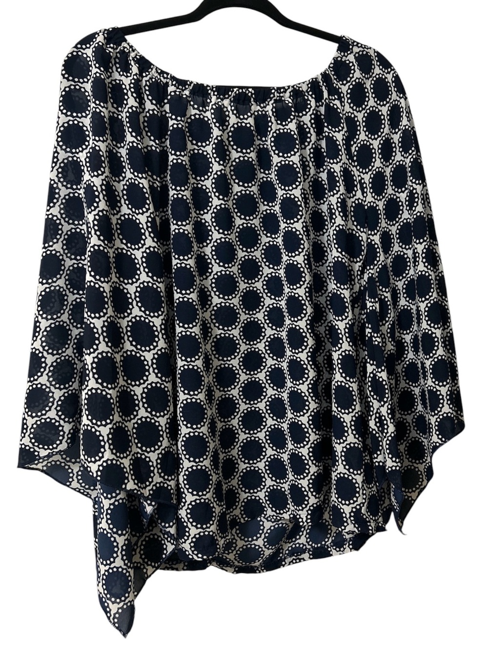 Dorothy Perkins Navy and White Asymmetrical Dot-Print Blouse
